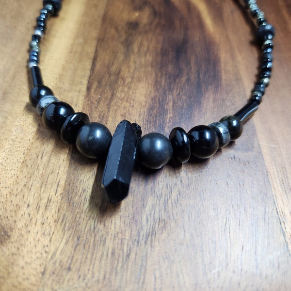 Black Crystal Kyber Crystal Beaded Necklace