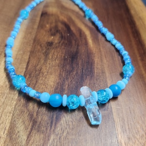 Blue Crystal Kyber Crystal Beaded Necklace