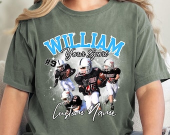 Camiseta deportiva personalizada COMFORT COLORS, camiseta de baloncesto para mamá y papá, camiseta de fútbol para mamá, camiseta con foto y nombre del jugador con número de equipo, camiseta personalizada