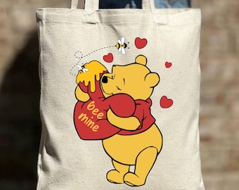 Winnie The Pooh Be Mine Tote Bag, Pooh Valentines Day Tote Bag, Tote Bag gift, Cute Tote Bag, Disney Valentines Day Tote Bag, Pooh Gift Bag