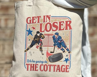 Get In Loser Tote Bag,Heated Rivalry Romance Tote Bag, Hollanov Couple Romance Book Tote Bag, Hockey Rivals Couple Bag, Movie Book Fans Gift