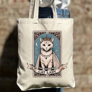 Bolso de mano con diseño de la reina del gato sin hijos, bolso de mano con diseño de la reina del gato sin hijos, bolso estético, bolso de mano informal de lona