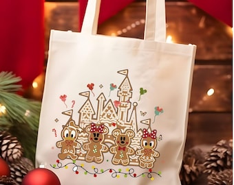 Bolsa de tela navideña de Mickey y sus amigos, bolsa de tela de Minnie con forma de galleta de jengibre, bolsa de tela navideña de Mickey y Minnie, bolsa de tela de regalo navideña de Disney