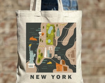 New York Map Tote Bag, Traveler Tote Bag, New York Lover Tote Bag, Cute Tote Bag, Canvas Bag, Aesthetic Bag, Casual Canvas Tote