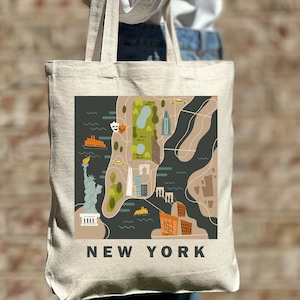 New York Karte Tragetasche, Reisende Einkaufstasche, New York Liebhaber Tragetasche, niedliche Tragetasche, Segeltuchtasche, ästhetische Tasche, lässige Segeltuchtasche