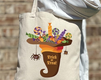 Halloween Trick or Treat Witch Bag, Halloween Tote Bag, Trick Or Treat Bag, Candy Tote Bags, Halloween Gift Idea, Halloween Gift Tote Bag