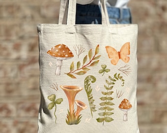 Mushroom Wild Flower Tote Bag, Cute Mushroom Tote Bag, Mushroom Lover Gift, Cute Tote Bag, Canvas Bag, Aesthetic Bag, Casual Canvas Tote