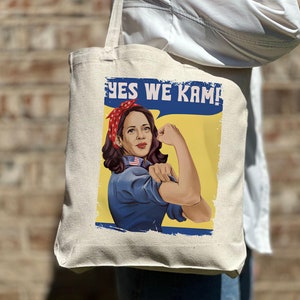 Yes We Kama トートバッグ、カマラ・ハリス 2024 トートバッグ、マダム・プレジデント トートバッグ、カマラ・ラリー トートバッグ、大統領選挙 2024、反トランプ