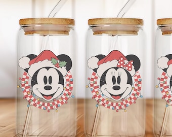 Minnie Mickey Glass Can, Christmas Disney Tumbler,6oz Tumbler, Beer Can Glass with Lid and Straw Gift Idea, Cute Minnie Tumbler
