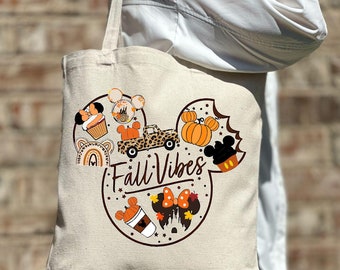 Disney Fall Vibes Tote Bag, Autumn Pumpkins Disney Tote Bag, Fall Tote Bag, Mickey Tote Bags, Fall Gift Her, Cute Tote Bag, Gift Idea Fall