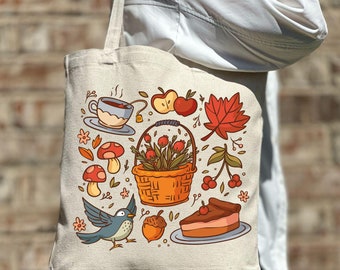 Fall Season Cute Bag, Autumn Leaves Tote Bag, Mushroom Tote Bag, Cute Tote Bags, Floral Gift, Cute Tote Bag, Gift Idea Fall Lover