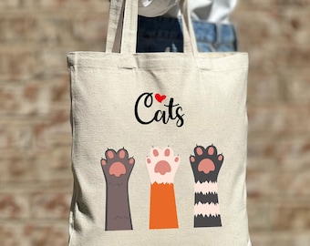 Katzenpfoten-Einkaufstasche, lustige Katzen-Einkaufstasche, Katzen-Einkaufstasche, Katzenliebhaber-Geschenk, süße Einkaufstasche, Canvas-Tasche, ästhetische Tasche, lässige Canvas-Einkaufstasche, Geschenk-Einkaufstasche