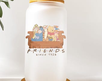Winnie and Friends Tumbler, Winnie The Pooh Friends Coffee Cup Tumbler, 16oz Glass Cup, Beer Can Glass with Lid and Straw, Winnie Lover