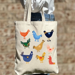 Colorful Chickens Tote Bag, Cute Chicks Tote Bag, Chicken Lover Tote Bag, Cute Animal Tote, Aesthetic Bag, Casual Canvas Tote, Gift Tote Bag