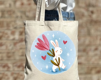 Bolsa de mano de conejito divertido, bolsa de mano de conejo lindo, regalo de amante de los animales, bolsa de mano linda, bolsa de lona, bolsa estética, bolsa de lona casual, bolsa de mano de regalo