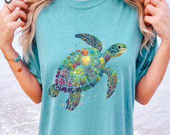 COMFORT COLORS Sea Turtle Art T-Shirt, Cute Turtle Graphic Tee, Ocean Nature Sea Life Shirt, Wildlife Graphic Tee, Ocean Lovers Gift