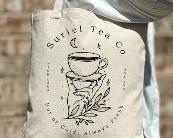 Suriel Tea Co Tote Bag, Hot or Cold Always Fresh Tote Bag, Bookish Book Lover Gift Idea, Floral Tote Bag, Cute Bag, Casual Canvas Tote