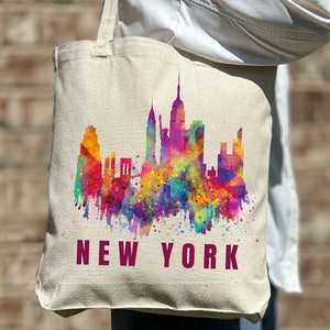 Torba typu tote New York Silhouette, torba podróżna, torba typu tote New York Lover, słodka torba typu tote, torba płócienna, estetyczna torba, swobodna torba płócienna