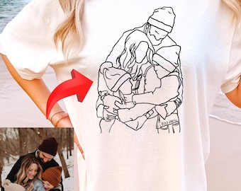 COMFORT COLOURS Benutzerdefiniertes Familienporträt-Entwurfsfoto-T-Shirt Line Art-T-Shirt Benutzerdefiniertes Porträt vom Foto Benutzerdefiniertes Linie Art-T-Shirt Entwurfs-Foto-Shirt