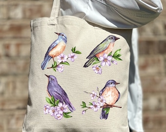 Floral Bird Tote Bag, Watercolor Bird Tote Bag,Animal Lover Gift,Cute Tote Bag, Canvas Bag, Aesthetic Bag, Casual Canvas Tote, Gift Tote Bag