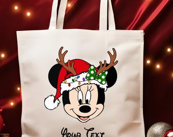 Bolsa de mano personalizada de Mickey y Minnie para Navidad, bolsa de mano con árbol de Navidad de Disney, bolsa de mano navideña de Disney, bolsa de mano de regalo de Navidad de Disney