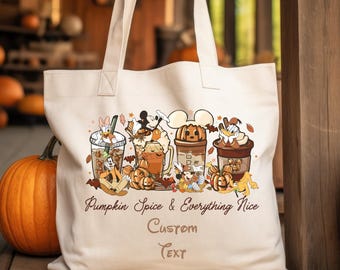 Cute Mickey and friends Pumpkin Spice Everything Nice Autumn Leaves Bag, Disneyland Resort Fall Vibes Tote Bag, Disney Family Fall Tote Bag