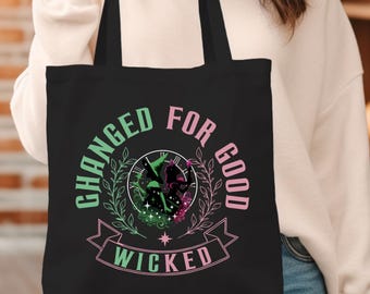 Bolsa de tela "Cambiada para bien", Bolsa con personaje malvado inspirado en el Mago, Bolsa de tela "En mi época", Bolsa genial de Wicked, Bolsa de tela de Glinda y Elphaba, Bolsa para fans de musicales