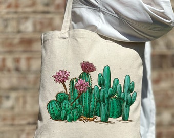 Cactus Floral Tote Bag, Cactus Lover Gift, Cute Tote Bag, Canvas Bag, Aesthetic Bag, Casual Canvas Tote, Gift Tote Bag