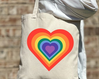 Bolso de mano Rainbow Heart Pride, bolso de mano gay LGBTQ, bolso de mano lésbico, bolso de hombro, bolso de lona, bolso estético, bolso de lona casual