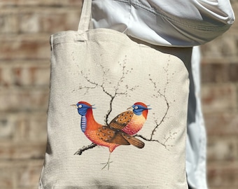 Bolso de mano de pájaro floral, bolso de mano de flor de almendro, regalo de amante de los animales, bolso de mano lindo, bolso de lona, bolso estético, bolso de lona casual, bolso de mano de regalo