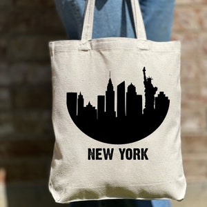 Torba typu tote New York Silhouette, torba podróżna, torba typu tote New York Lover, słodka torba typu tote, torba płócienna, estetyczna torba, swobodna torba płócienna