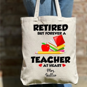 Personalisierte Einkaufstasche für Lehrer im Ruhestand, süße Einkaufstasche für Lehrer im Ruhestand, Einkaufstasche „Happy Retirement“, Abschiedstasche, Geschenk-Einkaufstasche, süße Einkaufstasche