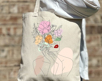 Woman Aesthetic Tote Bag, Woman Floral Tote Bag, Shoulder Bag, Flower Tote Bag, Aesthetic Bag, Casual Canvas Tote, Cute Tote Bag