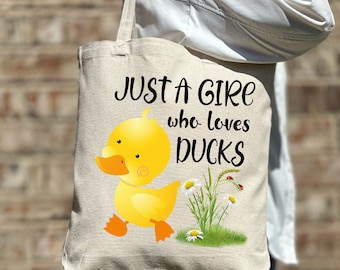 Just Girl Who Loves Duck Tote Bag,Funny Duck Tote Bag, Animal Lover Gift, Cute Tote Bag, Aesthetic Bag, Casual Canvas Tote, Gift Tote Bag