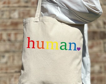 Bolso de mano Rainbow Human Pride, bolso de mano LGBTQ, bolso de mano lesbiano gay, bolso de hombro, bolso de lona, bolso estético, bolso de lona casual