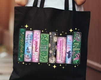 Bolsa de tela con el libro "Wicked Changed For Good", bolsa de tela con varita mágica y escoba "Defy Gravity", camiseta literaria divertida y popular para fans de la música.