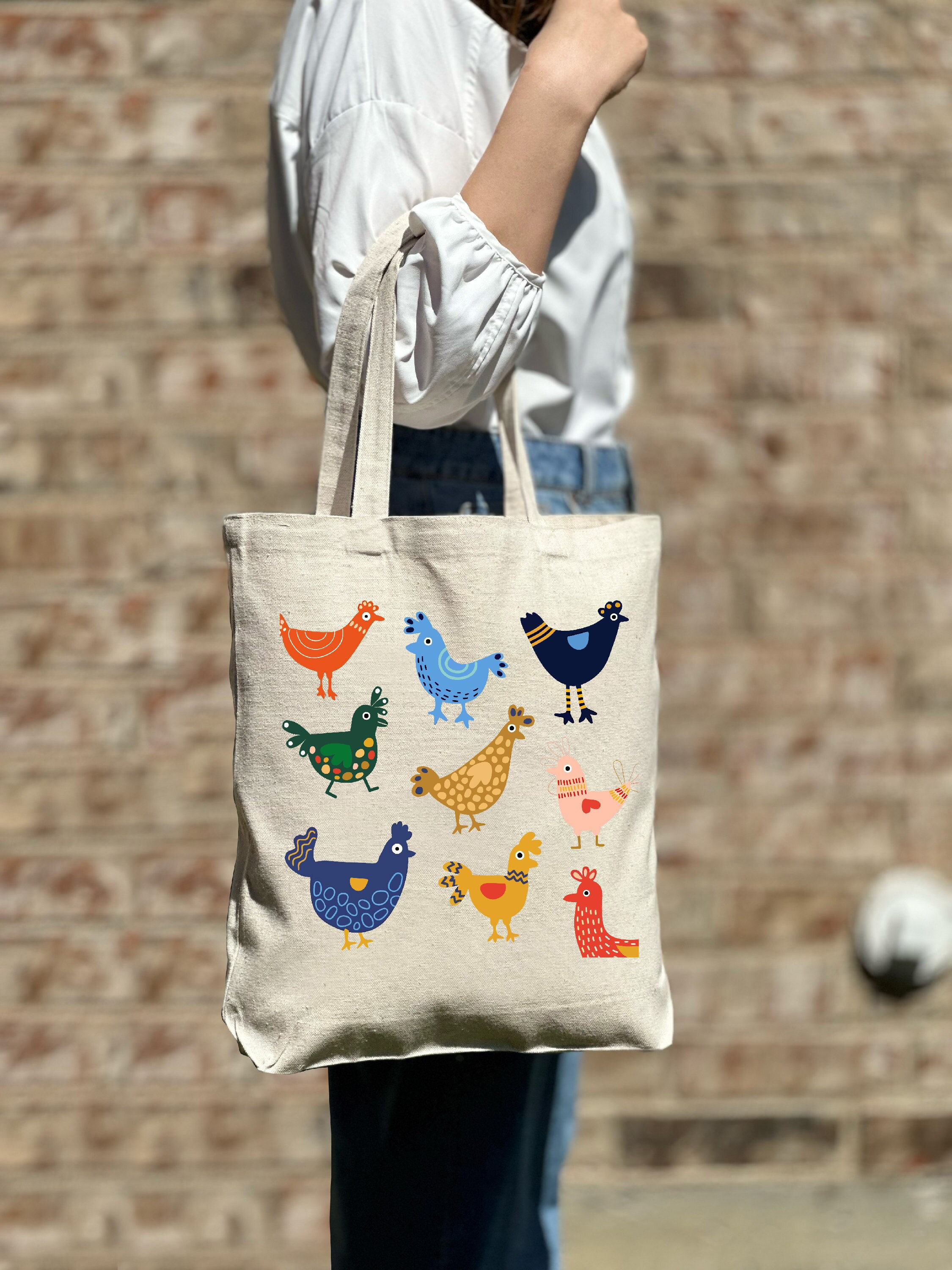 Colorful Chickens Tote Bag, Cute Chicks Tote Bag, Chicken Lover Tote Bag, Cute Animal Tote, Aesthetic Bag, Casual Canvas Tote, Gift Tote Bag