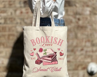 Bookish Lover Social Club Tote Bag, Book Tote Bag, Bookish Tote Bag, Bookish Gift Idea, Book Club Since Gift, Cute Tote Bag, Aesthetic Bag