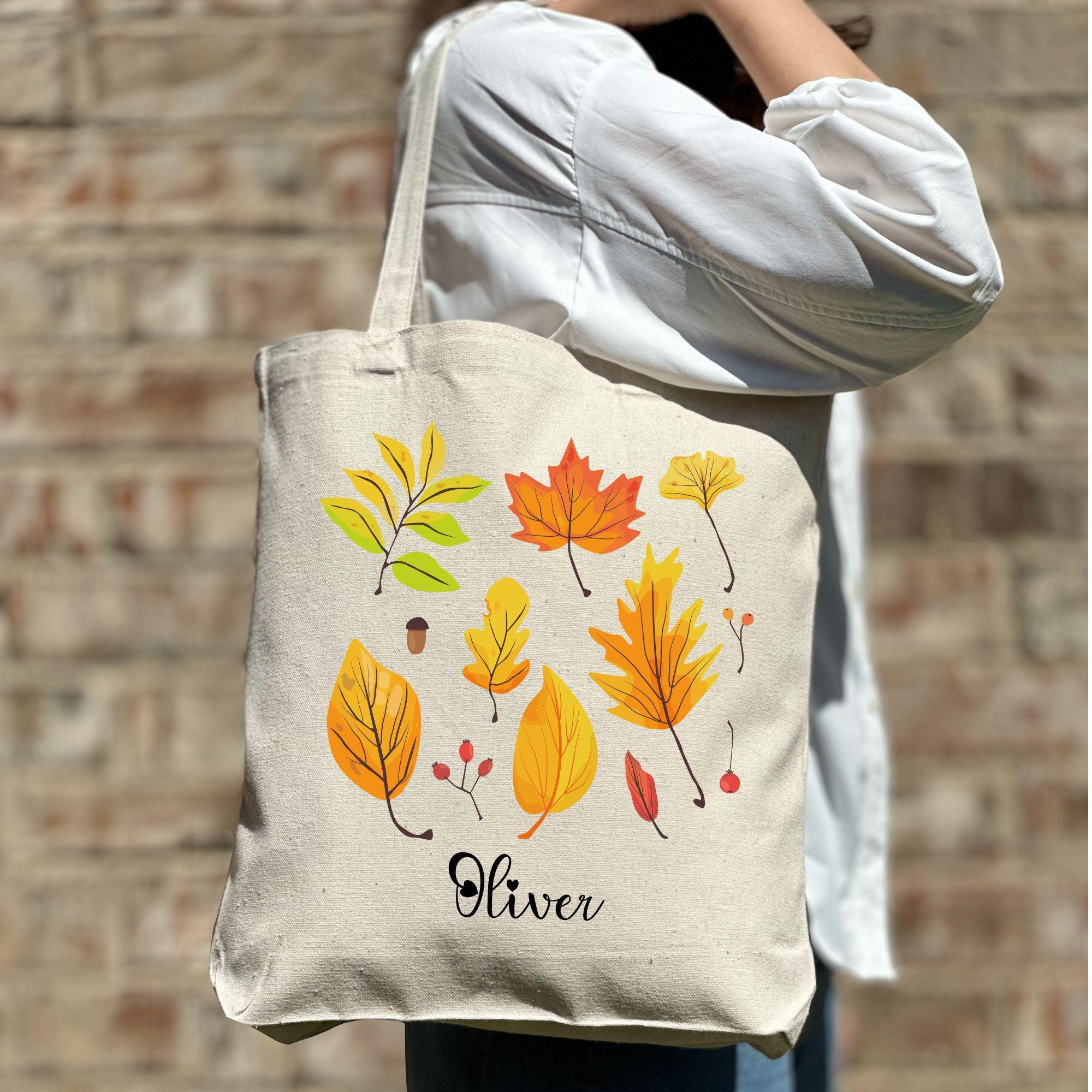 Custom Fall Leaves Bag, Autumn Season Tote Bag, Personalized Tote Bag, Cute Tote Bags, Floral Gift, Cute Tote Bag, Gift Idea