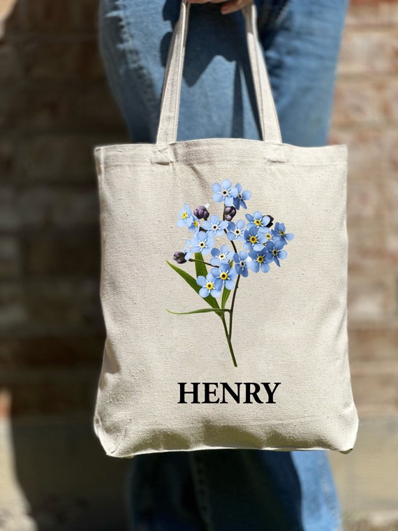 Custom Forget Me Not Flower Tote Bag,Personalized Gift Tote,Birthday Gift Tote Bag,Bachelorette Gift Tote Bag,Bridesmaid Tote Bag,Gift Tote