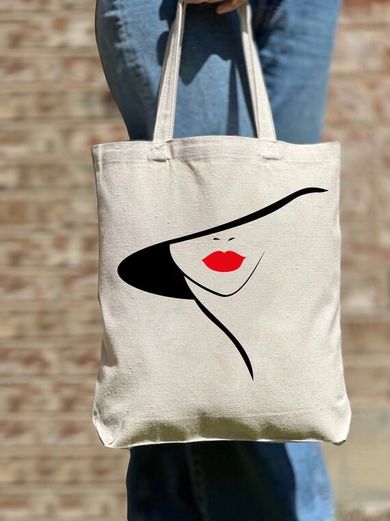 Woman Red Lip With Hat Tote Bag, Woman Tote Bag, Shoulder Bag