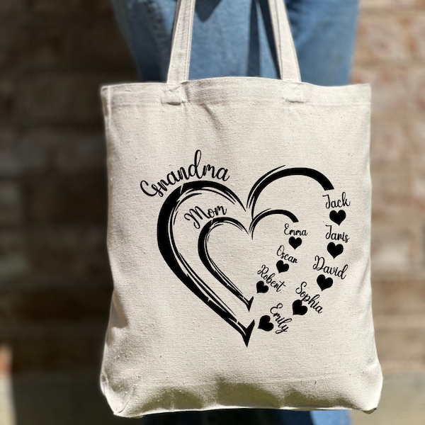 Custom Grandma Heart shirt, Grandma TOTEBAG, Grandma Heart with kid names, Custom Grandma with kid names, Grandma bag Gifts