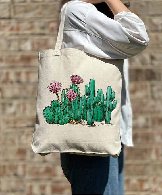 Cactus Floral Tote Bag, Cactus Lover Gift, Cute Tote Bag, Canvas Bag, Aesthetic Bag, Casual Canvas Tote, Gift Tote Bag