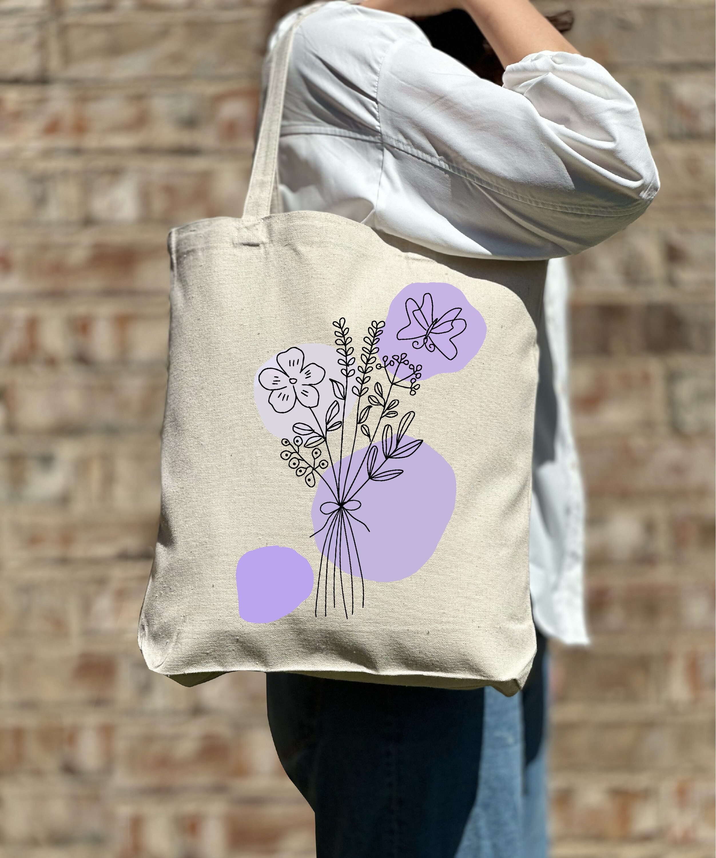 Ensemble sac fourre-tout en tissu peint à la main et trousse en coton, utile pour aller au travail, un cadeau original et durable pour les femmes qui travaillent - France