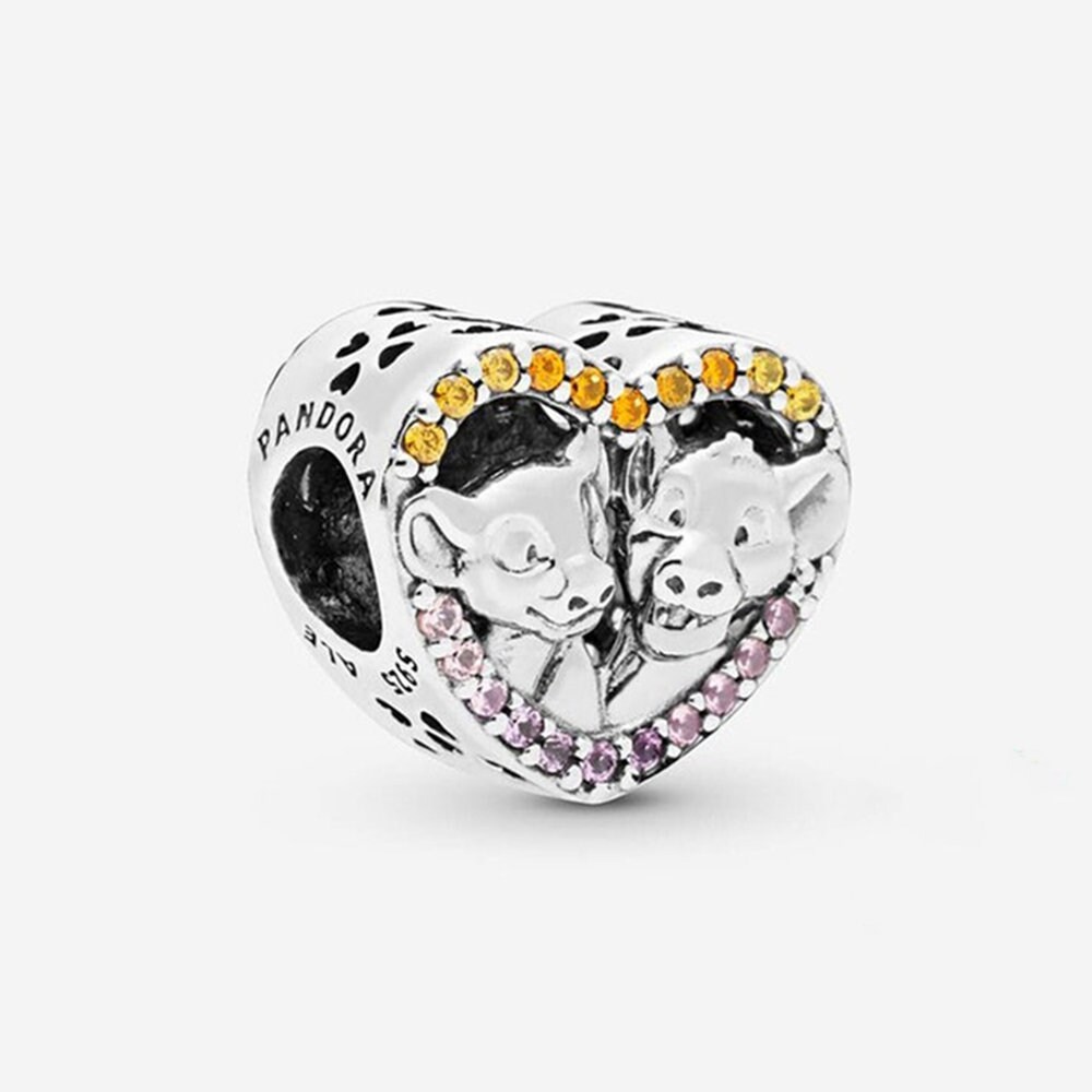 Pandora the Lion King Simba and Nala Heart Charm new Silver Charm