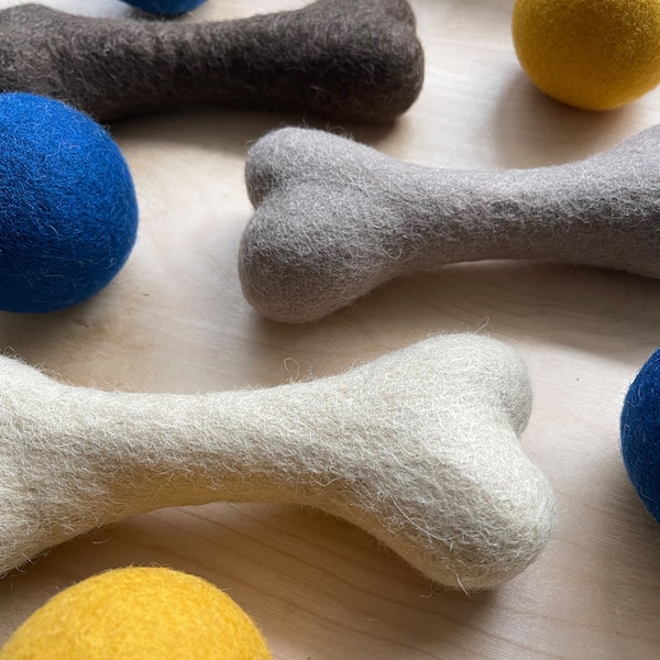 Wool Felt Dog Bone Chew Play Toy 100% Biodegradable Wool Handmade