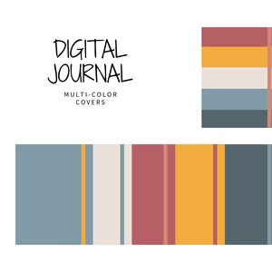 Puede incluir: Diseños de portadas de diarios digitales con rayas multicolores en tonos de azul, rojo, amarillo y blanco.