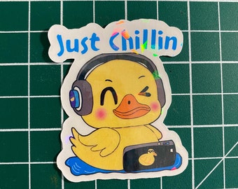 Just Chillin Duck Holographic Sticker