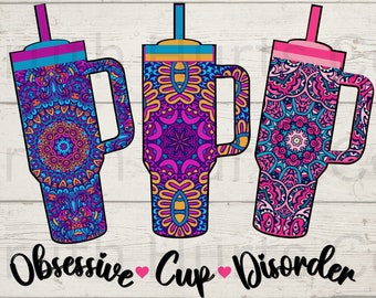 Obsessive Cup Disorder Mandala Png, colorful mandala, Digital download, Sublimation design, Direct to film print ready, Vinyl print ready