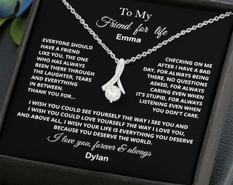 Best Friend Gift Personalized Christmas Gift Friend for life Sisters Birthday Gift Thank you Necklace Message Card Gift Xmas Present Pendant